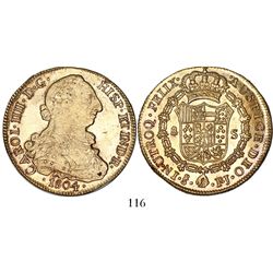 Santiago, Chile, bust 8 escudos, Charles IV (bust of Charles III), 1804FJ.