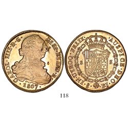 Santiago, Chile, bust 8 escudos, Charles IV (bust of Charles III), 1807FJ.