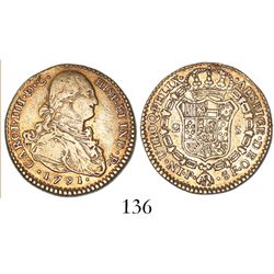 Popayan, Colombia, bust 2 escudos, Charles IV, 1791SF.