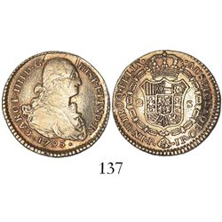 Popayan, Colombia, bust 2 escudos, Charles IV, 1795JF.