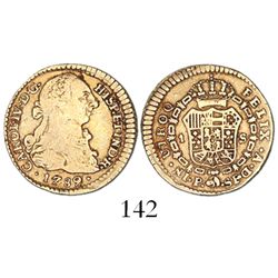 Popayan, Colombia, bust 1 escudo, Charles IV transitional (bust of Charles III, ordinal IV over III)