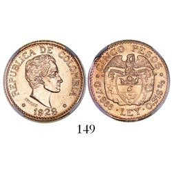 Medellin, Colombia, 5 pesos, 1928, encapsulated NGC MS 65.