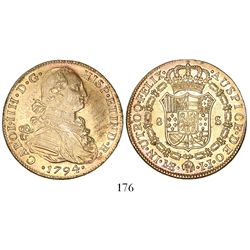 Lima, Peru, bust 8 escudos, Charles IV, 1794IJ.