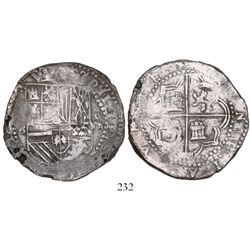 Potosi, Bolivia, cob 8 reales, Philip II, assayer B (3rd period).