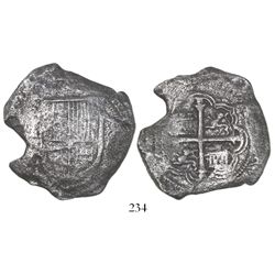 Mexico City, Mexico, cob 8 reales, Philip III, assayer not visible, Grade 2.