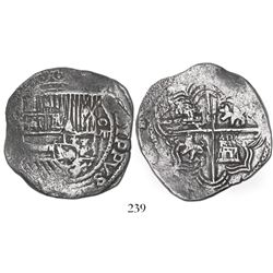 Potosi, Bolivia, cob 8 reales, Philip II, assayer not visible (5th-period B), borders of x's, Grade