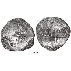 Potosi, Bolivia, cob 8 reales, 1621T, upper half of shield transposed, Grade 1.