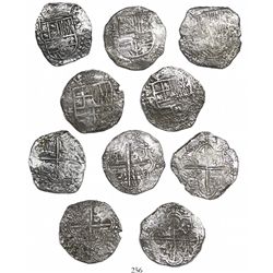 Lot of 5 Potosi, Bolivia, cob 8 reales, Philip III, assayers R (curved leg) and T (where visible), G