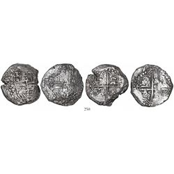 Lot of 2 Potosi, Bolivia, cob 8 reales, Philip III, assayers R (curved leg) and T, Grade 2, with ori