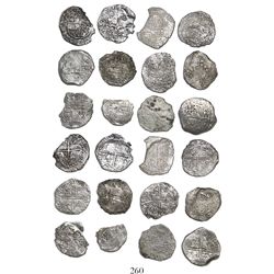 Lot of 12 Potosi, Bolivia, cob 8 reales, Philip III, various assayers (where visible), all Grade 3.