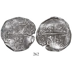 Potosi, Bolivia, cob 4 reales, Philip III, assayer Q, Grade 2.