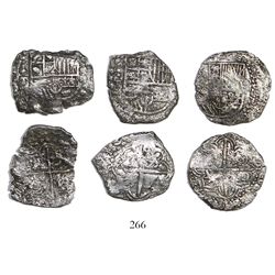Lot of 3 Potosi, Bolivia, cob 4 reales, Philip III, assayer T or not visible, Grade 2.