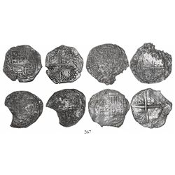 Lot of 4 Potosi, Bolivia, cob 4 reales, Philip II and III, various assayers (where visible), Grades
