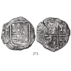 Mexico City, Mexico, cob 8 reales, Philip II, assayer oF below mintmark M to left, very rare.
