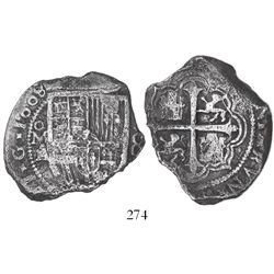 Mexico City, Mexico, cob 8 reales, 1608A/F, rare.