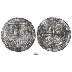 Lima, Peru, cob 8 reales, Philip II, assayer Diego de la Torre, P-8 to left, *-oD to right.