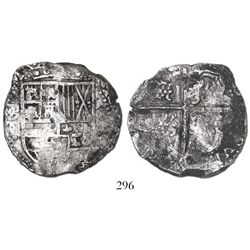 Potosi, Bolivia, cob 8 reales, Philip IV, assayer TR (1630s).
