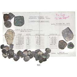 Large lot of 47 Mexican silver cobs (8, 4, 2, 1 and 1/2R), all uncleaned (some encrusted), with "par