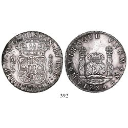 Mexico City, Mexico, pillar 8 reales, Philip V, 1734/3MF, rare.