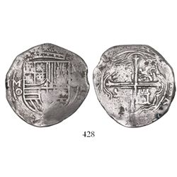 Mexico City, Mexico, cob 8 reales, Philip II, assayer O below mintmark oM to left.