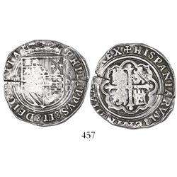 Mexico City, Mexico, cob 4 reales, Philip II, assayer O below mintmark oM to right.