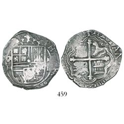 Mexico City, Mexico, cob 4 reales, Philip III, assayer F to left and oD to right, very rare.