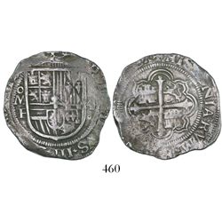 Mexico City, Mexico, cob 4 reales, Philip III, assayer F, GRATIA in legend (pre-dated).