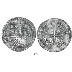 Lima, Peru, cob 8 reales, Philip II, assayer Diego de la Torre, (P)-8 to left, *-oD to right.