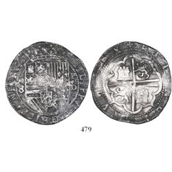 Lima, Peru, cob 8 reales, Philip II, assayer Diego de la Torre, *-8 to left, P-oD to right.