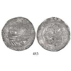 Lima, Peru, cob 4 reales, Philip II, assayer Diego de la Torre, *-4 to left, P-oD to right.