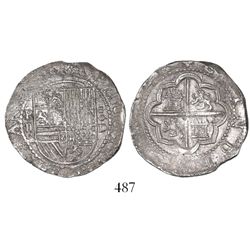 Lima, Peru, cob 2 reales, Philip II, assayer Diego de la Torre, P-ii to left, *-oD to right.
