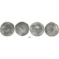 Lot of 2 Lima, Peru, cob 2 reales, Philip II, assayer Diego de la Torre, *-ii to left, P-oD to right