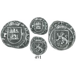 Lima, Peru, cob 1/4 real, Philip II, assayer Diego de la Torre, P to left and * to right of castle.