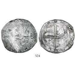 Potosi, Bolivia, cob 8 reales, Philip II, assayer A.