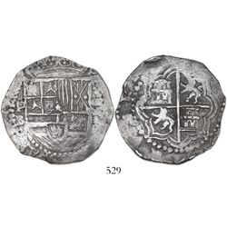 Potosi, Bolivia, cob 8 reales, Philip II, assayer B (5th period).