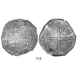 Potosi, Bolivia, cob 8 reales, Philip III, assayer M, unique error with -VRAM and TE (backwards E) i