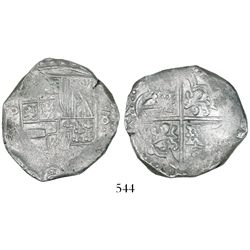 Potosi, Bolivia, cob 8 reales, Philip IV, assayer T? (style of 1630s).