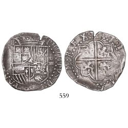 Potosi, Bolivia, cob 4 reales, Philip II, assayer not visible (style of 3rd-period B).