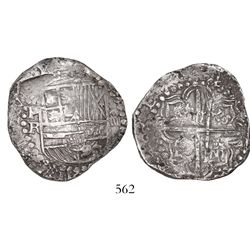 Potosi, Bolivia, cob 4 reales, Philip III, assayer R (curved leg).