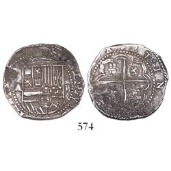 Potosi, Bolivia, cob 2 reales, Philip II, assayer A.