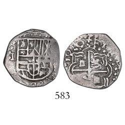 Potosi, Bolivia, cob 1 real, 1618(T), denomination to left, rare.