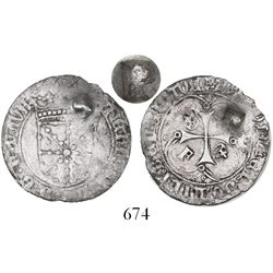 Panama(?), "P" countermark on a Pamplona, Spain, 1 real, Ferdinand II, very rare.