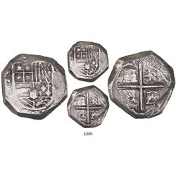 Cartagena, Colombia, cob 4 reales, Philip IV, assayer not visible ( E ), mintmark RN (late 1620s), r