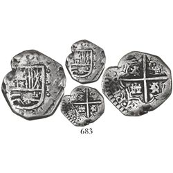 Bogota, Colombia, cob 1 real, Philip IV, assayer P to right (ca. 1627), quadrants of cross transpose