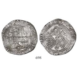 Seville, Spain, 4 reales, Ferdinand-Isabel, assayer Gothic D on reverse.