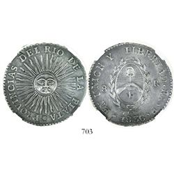 La Rioja, Argentina (River Plate Provinces), 8 reales, 1836P, encapsulated NGC AU 55.