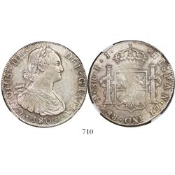 Potosi, Bolivia, bust 8 reales, Charles IV, 1805PJ, encapsulated NGC AU 53.
