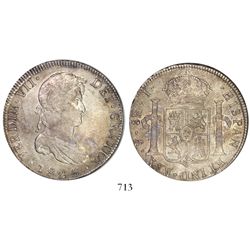 Potosi, Bolivia, bust 8 reales, Ferdinand VII, 1825J, rare single assayer, encapsulated NGC AU 55, s