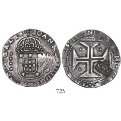 Brazil, 500 reis, Afonso VI, crowned-"SOO" countermark (1663) on a Lisbon, Portugal, cruzado of Joao