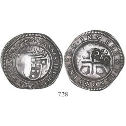 Brazil, 250 reis, Pedro II, crowned-"2SO" countermark (1688) on a Lisbon, Portugal, 1/2 cruzado of J